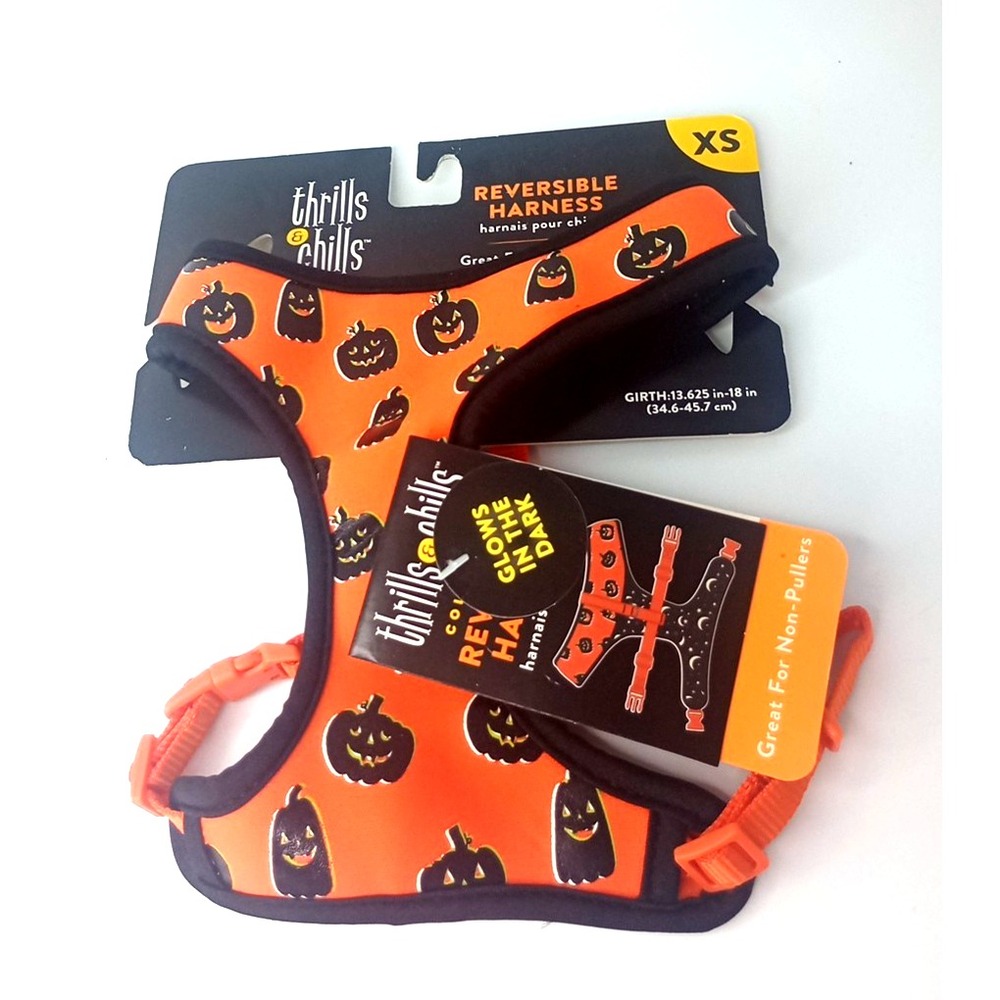 Thrills & Chills Reversible Dog Harness Halloween Glow in the Dark Pet Vest XS
